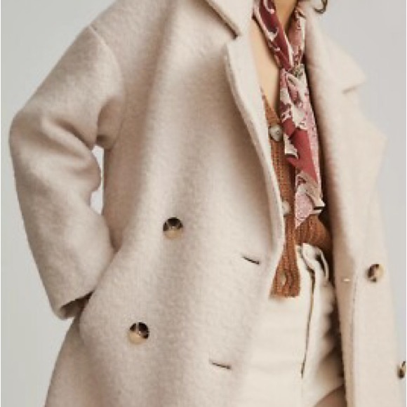 Anthropologie Boucle Wool Cocoon Coat Oversized Double Breasted Cream - Picture 2 of 7